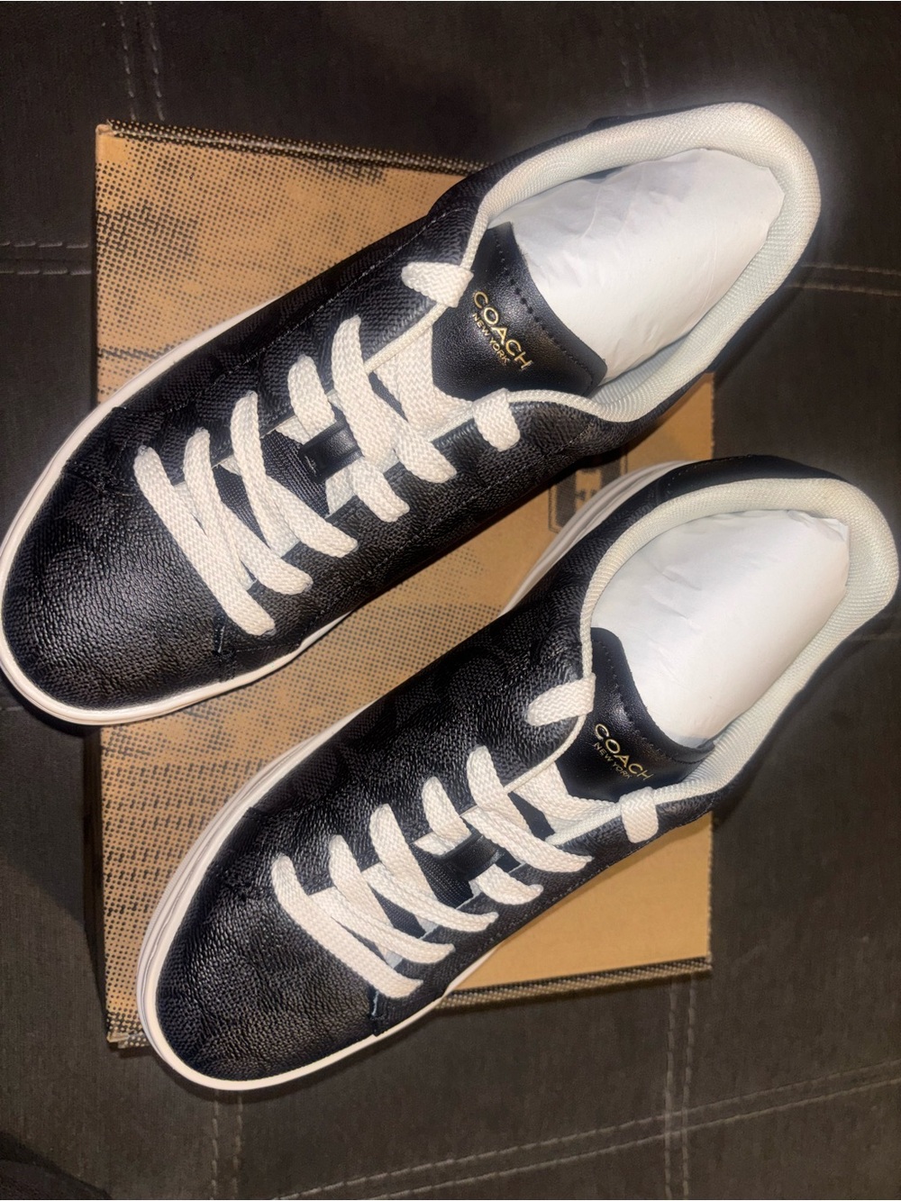 Coach Black Leather Low-Top Sneakers with White Accents